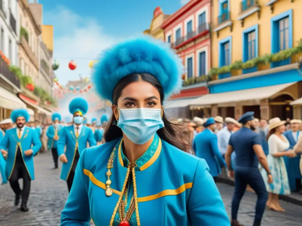 Paquetes turísticos Carnaval Uruguayo: Vibrante escena callejera durante el Carnaval, con desfiles coloridos y festividades en las calles históricas