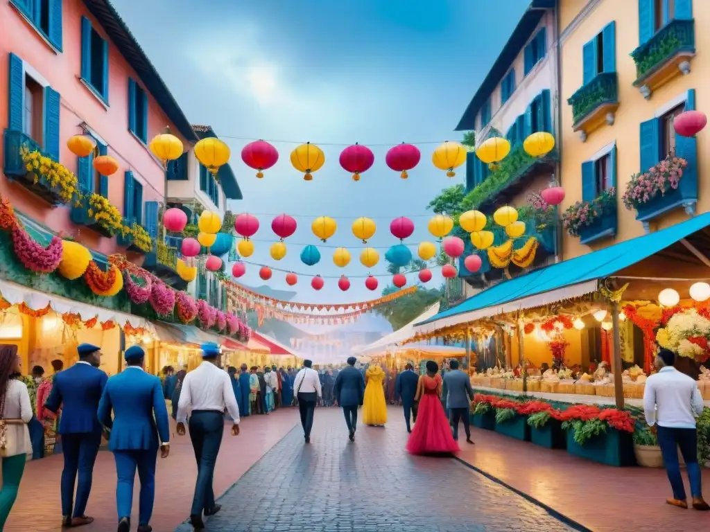 Pintura acuarela de plaza tranquila antes de la tormenta del Carnaval