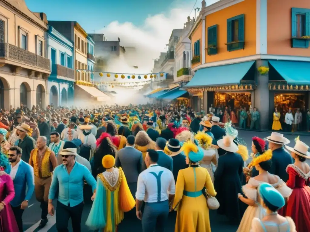 Preparación de disfraces para Carnaval en las bulliciosas calles de Montevideo, Uruguay