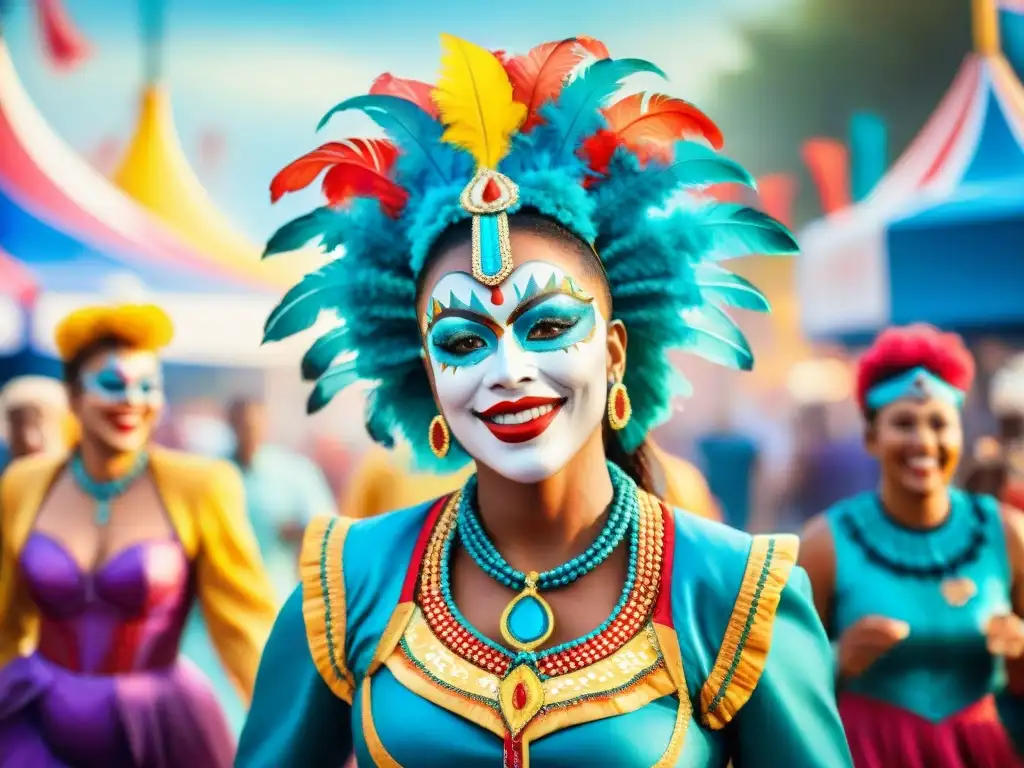 Preparación de disfraces para Carnaval: Desfile colorido y festivo de personas con trajes y maquillaje elaborado en ambiente de fiesta y creatividad