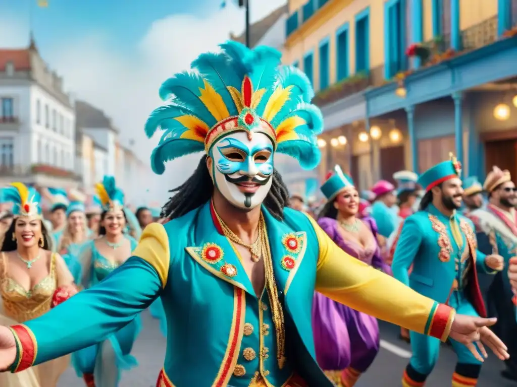 Reserva en hoteles para Carnaval en Uruguay: Desfile colorido y alegre con disfraces y músicos en la calle