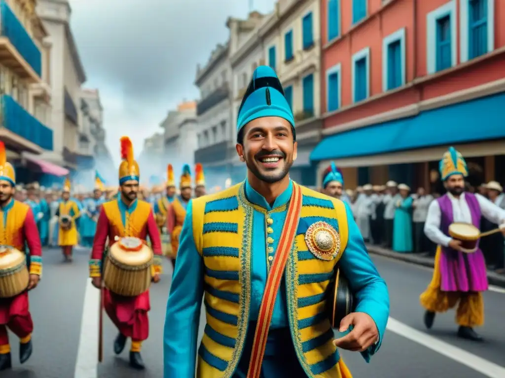 Tabaré Etcheverry lidera murga colorida por Montevideo, reflejando la historia de la murga moderna en Uruguay