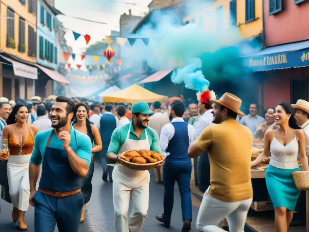 Celebra la tradición culinaria del Carnaval Uruguayo en vibrante pintura acuarela