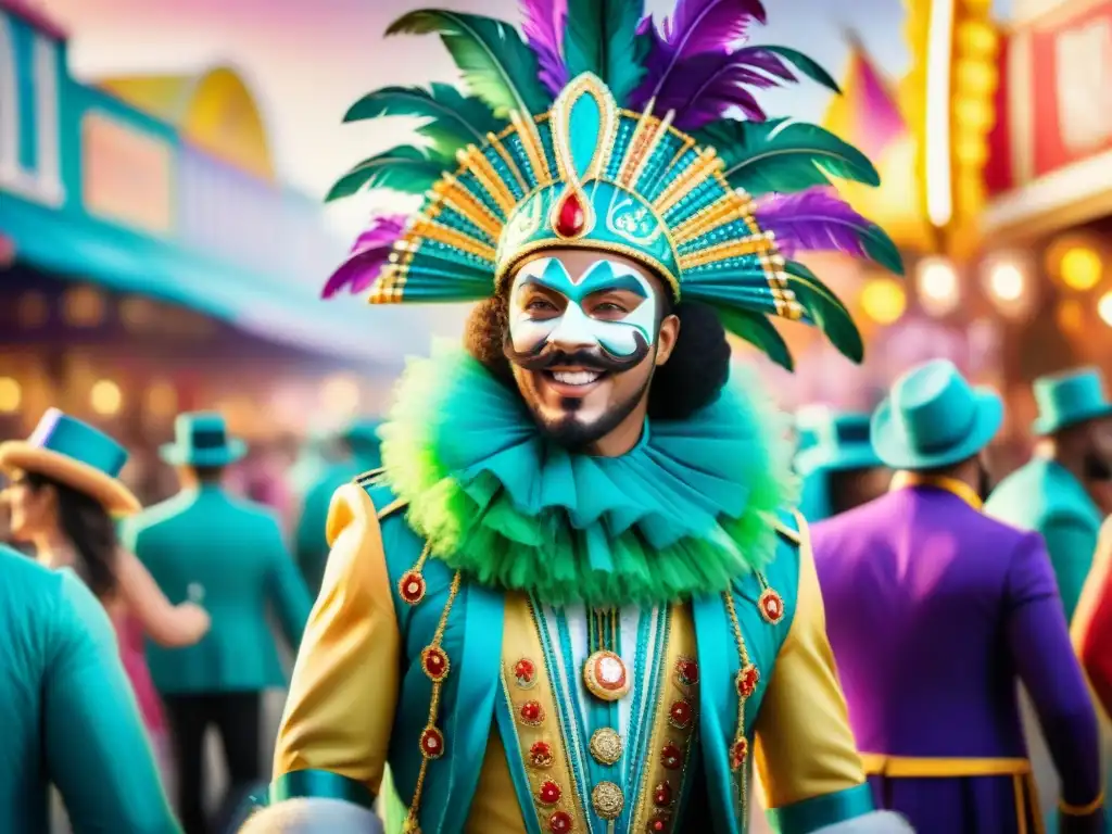 Evolución trajes Carnaval diversidad: Coloridos y detallados trajes de Carnaval en una celebración festiva