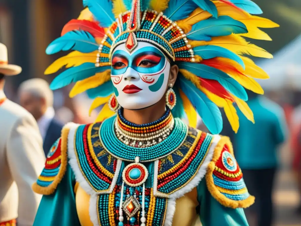 Un vibrante atuendo antiguo del Carnaval Uruguayo, lleno de detalles y colores, destacando la conservación de tradiciones