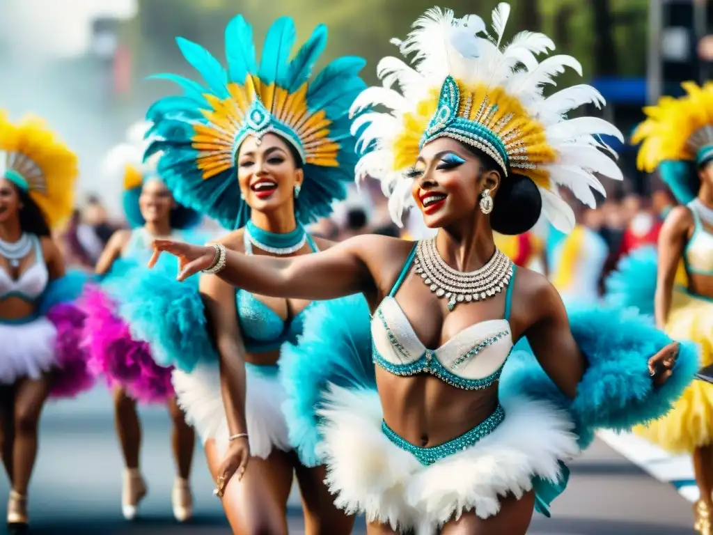 Un vibrante baile de Carnaval con técnicas avanzadas de danza en Carnaval, colores y alegría desbordante