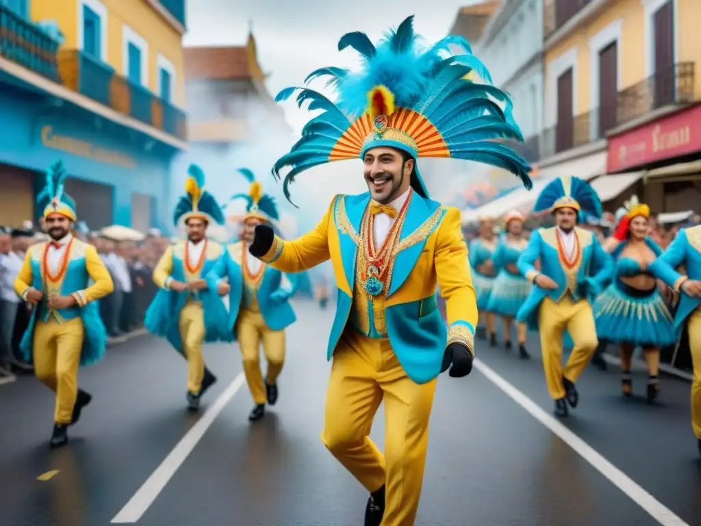 Una vibrante representación acuarela del Carnaval en Uruguay