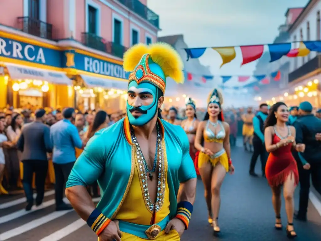 Vibrante ilustración acuarela del Carnaval en Uruguay