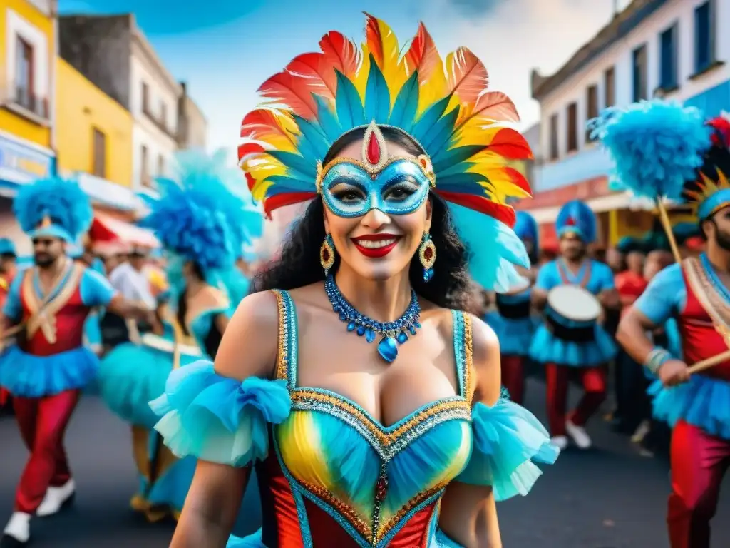 Vibrante Carnaval en Uruguay con bailarines, carrozas y espectadores