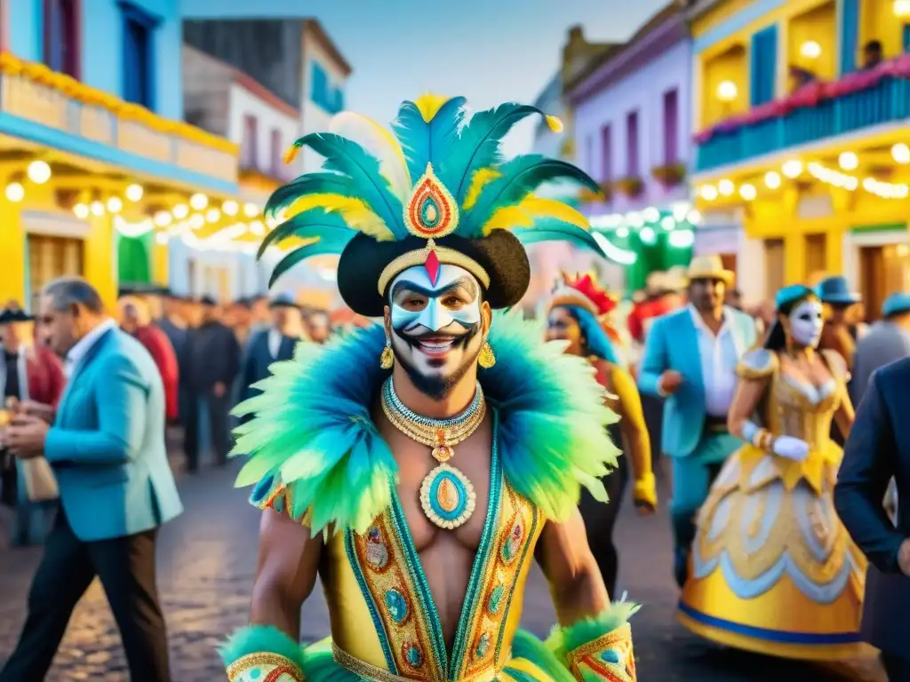 Un vibrante Carnaval en Uruguay: carrozas, bailarines y edificios coloniales detallados