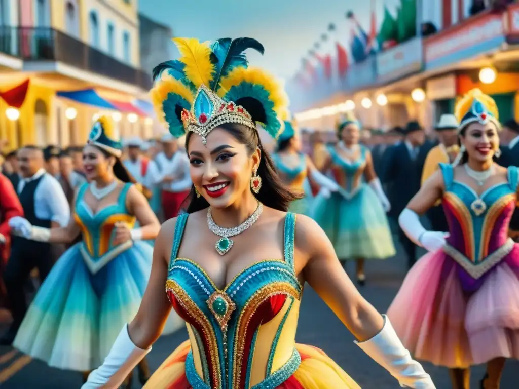 Un vibrante carnaval en Uruguay: bailarines, músicos y espectadores celebran juntos