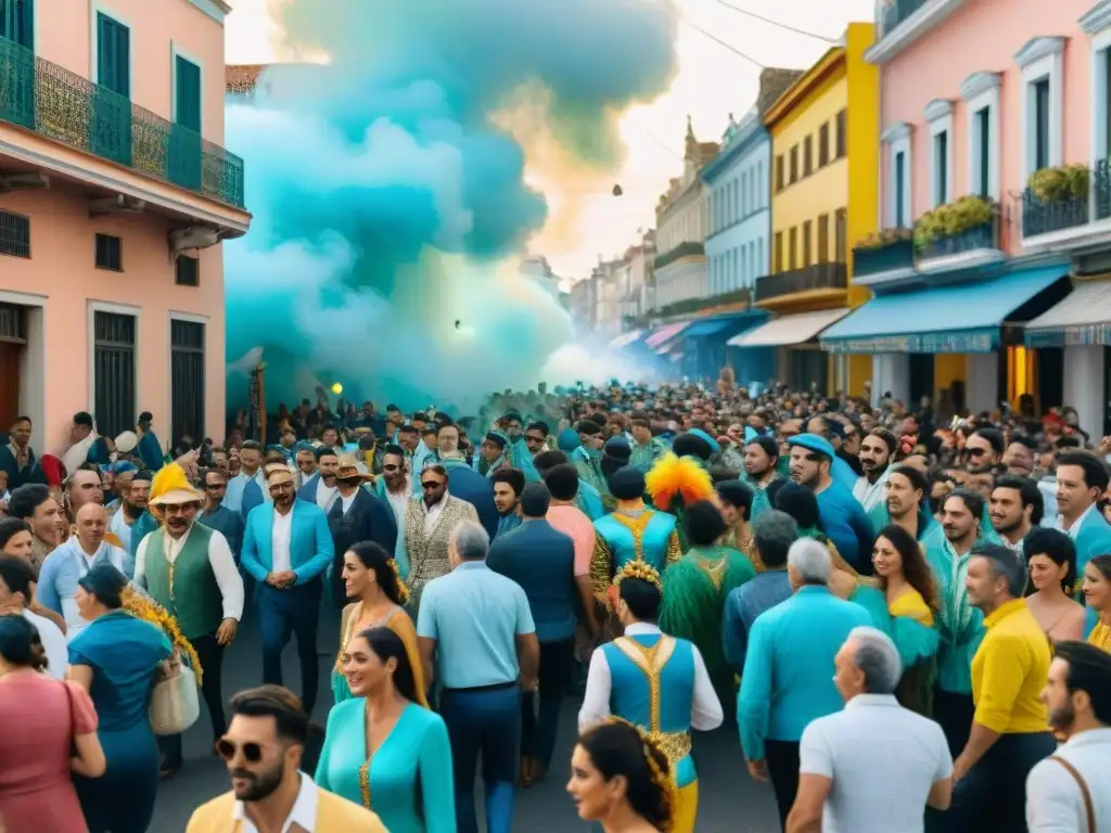 Vibrante Carnaval en Uruguay: calles bulliciosas con trajes coloridos y música alegre