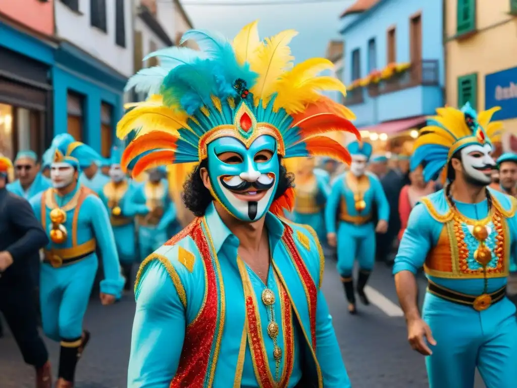 Vibrante Carnaval en Uruguay: calles llenas de coloridos desfiles y espectadores entusiastas