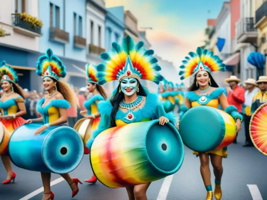 Vibrante Carnaval en Uruguay: desfile colorido y alegre en Montevideo, con danzas, máscaras y música de tambores