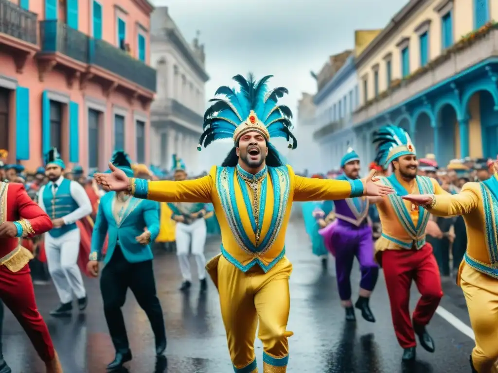 Vibrante Carnaval en Uruguay: desfile colorido, danzas alegres y edificios coloniales