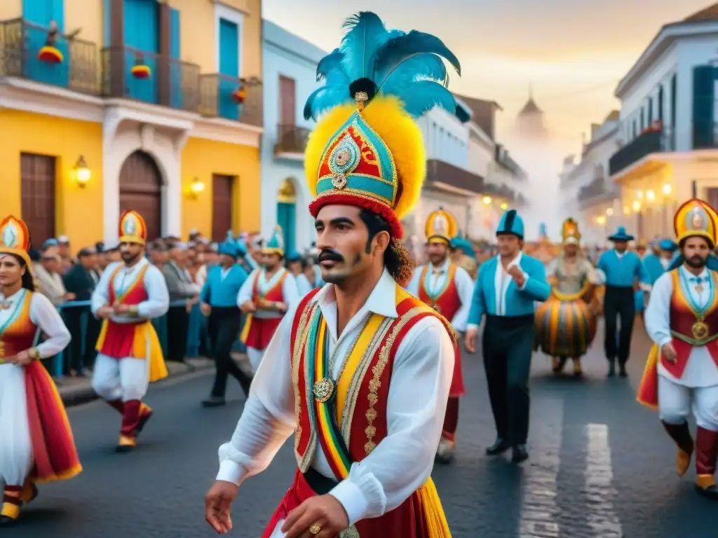 Vibrante Carnaval en Uruguay: desfile colorido y espectadores inmersos en la festividad