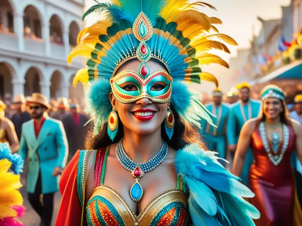 Vibrante Carnaval en Uruguay: desfile colorido con música y máscaras