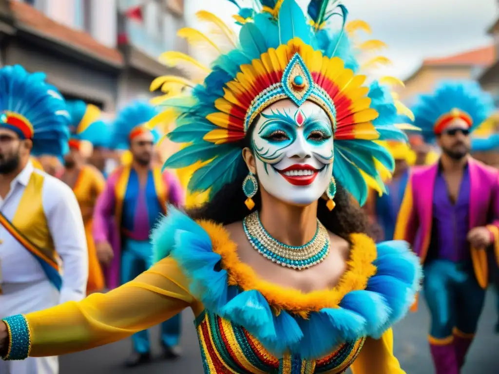 Vibrante Carnaval en Uruguay: Coloridos trajes, música alegre y bailarines