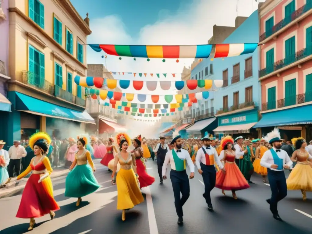 Un vibrante Carnaval en Montevideo: coloridos trajes, música alegre y bailes energéticos