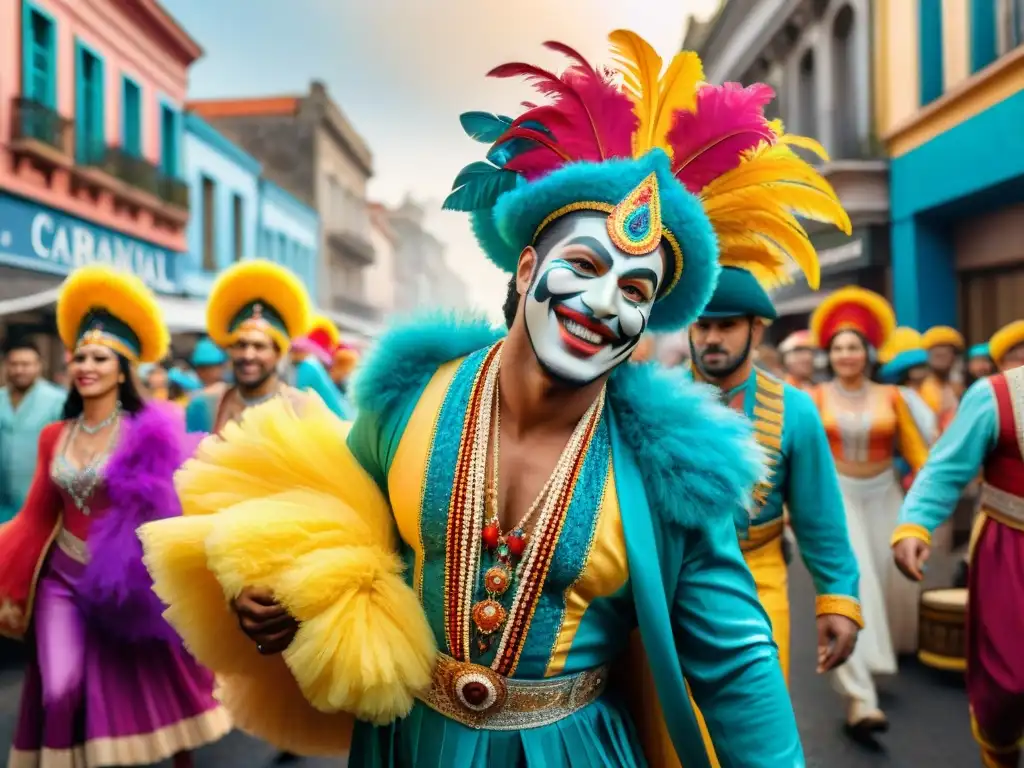 Un vibrante Carnaval en Uruguay: desfile de bailarines, músicos y espectadores