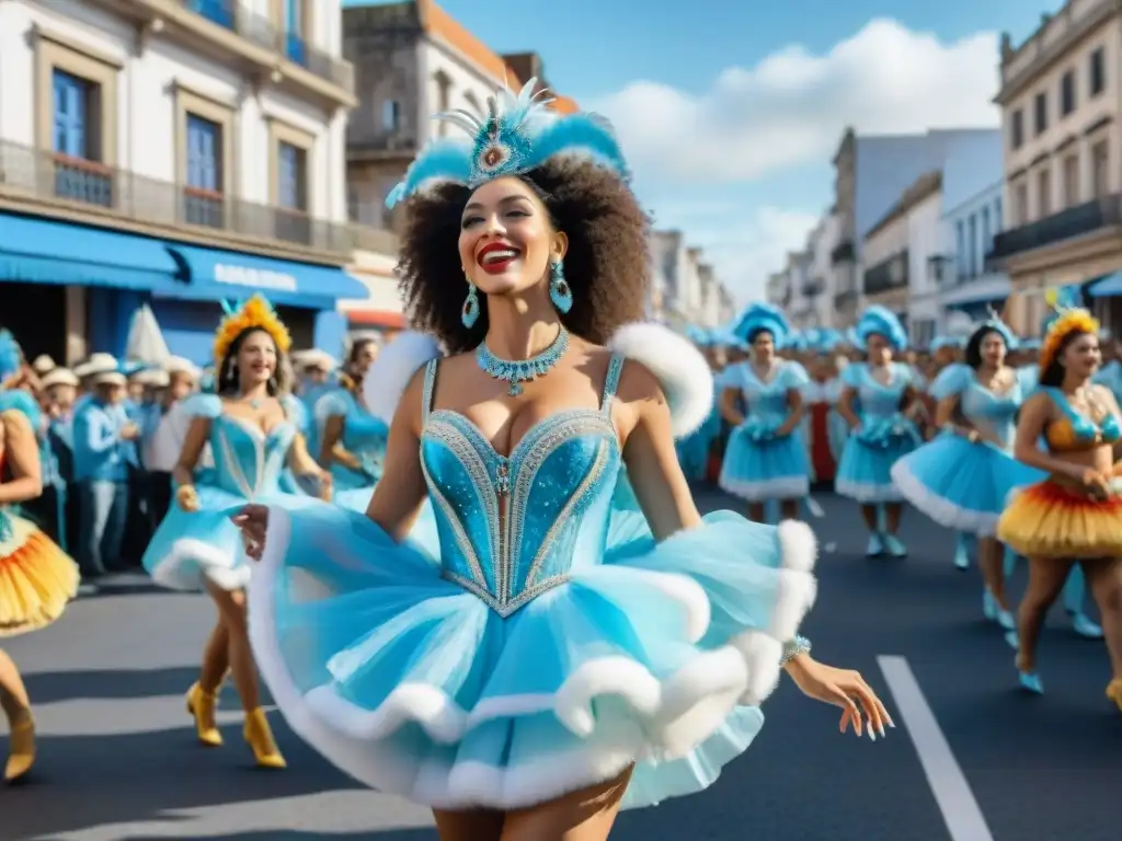 Vibrante Carnaval en Uruguay con desfile colorido, confeti y música tradicional