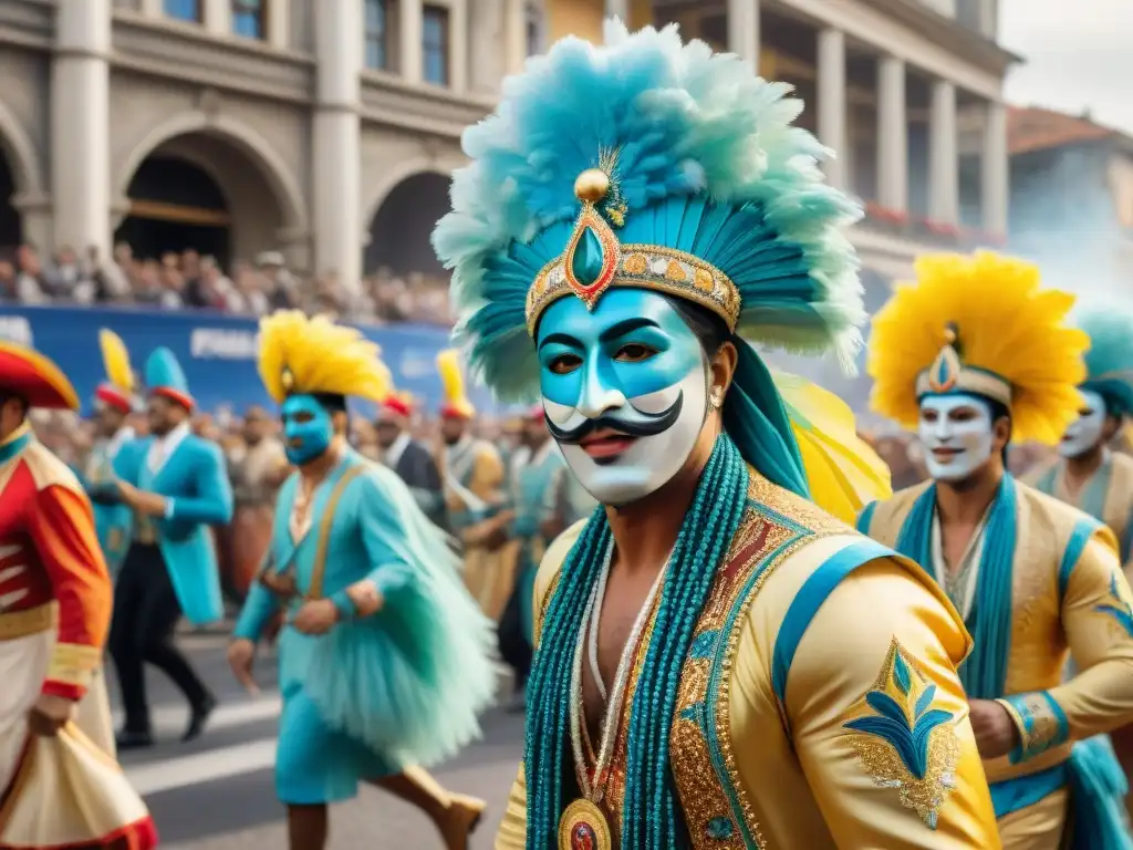 Un vibrante Carnaval en Uruguay: diversidad cultural y energía festiva en pintura acuarela