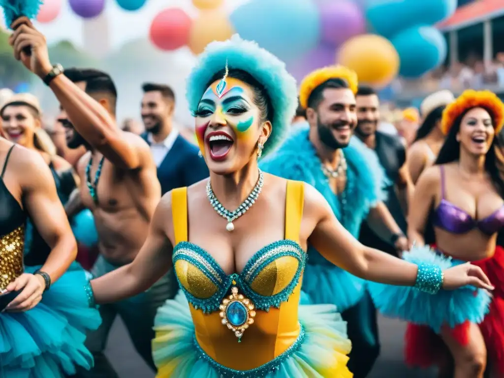 Un vibrante Carnaval en Uruguay con impacto social, agrupaciones LGBT+ celebrando la diversidad entre confeti y alegría