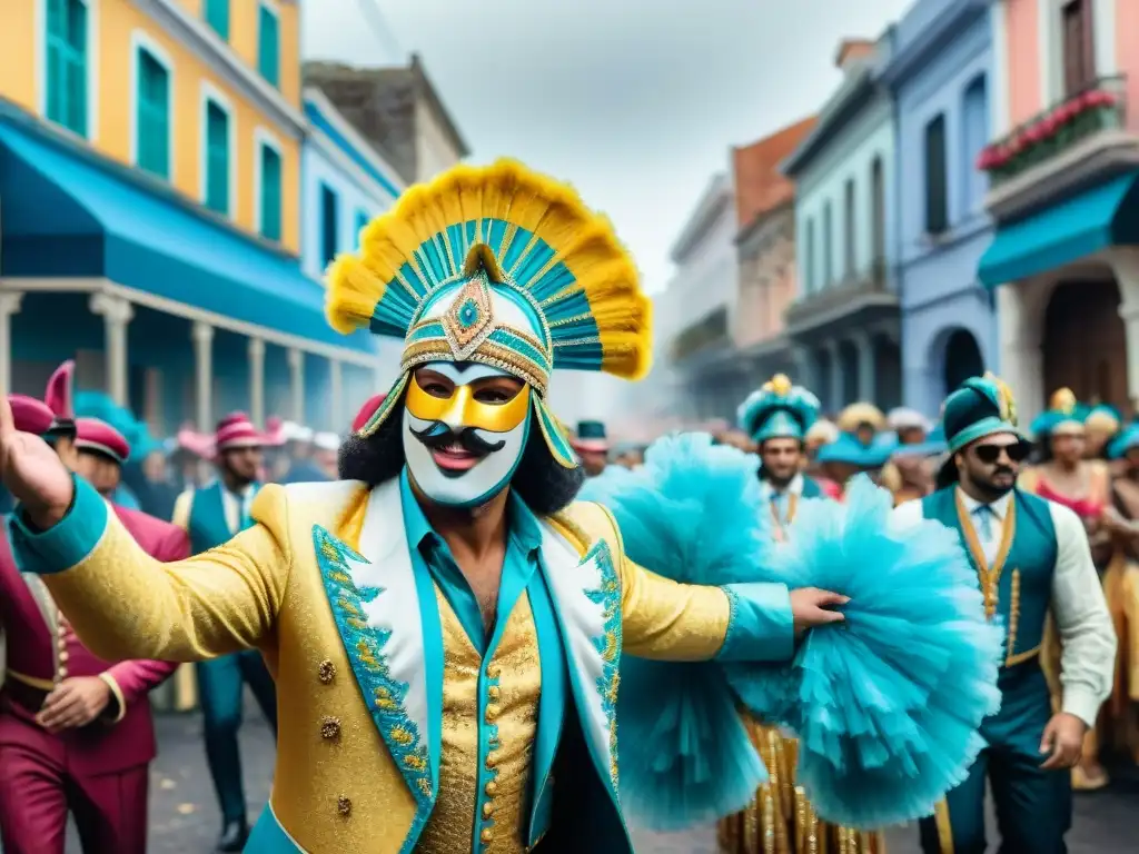 Vibrante Carnaval en Uruguay: Rescate de voces del Carnaval en la pintura acuarela detallada