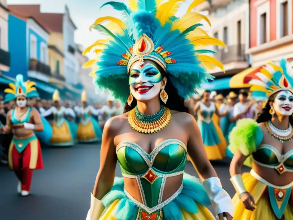 Vibrante Carnaval en Uruguay con tradiciones sostenibles y coloridos trajes ecoamigables