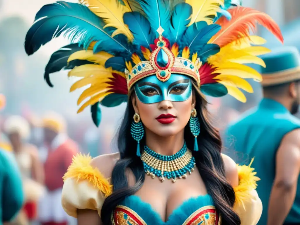 Un vibrante Carnaval de Uruguay con trajes coloridos y detallados