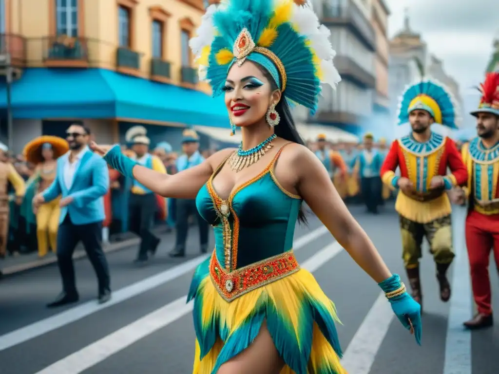 Una vibrante procesión del Carnaval en Montevideo, ciudad transformada por la energía y colorido del Carnaval Uruguayo