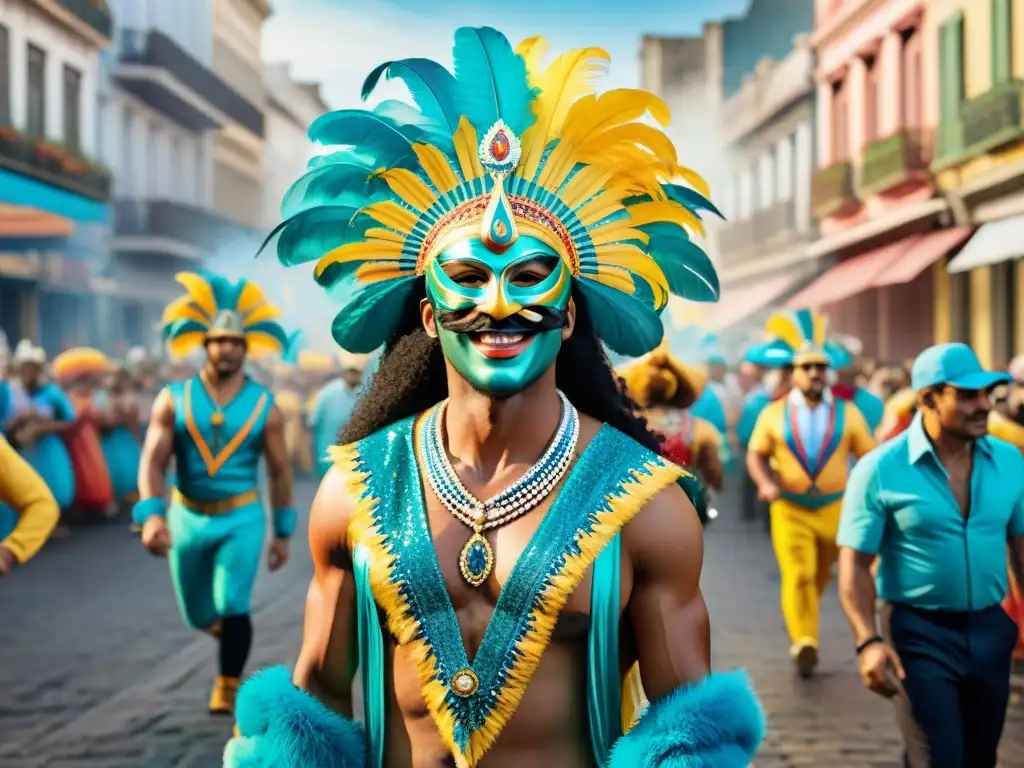 Un vibrante Carnaval Uruguayo: calles llenas de color, música alegre y danzarines felices