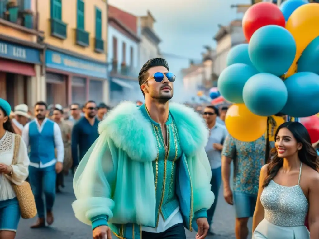 Celebración vibrante del Carnaval Uruguayo: carros alegóricos, danzas y espectadores