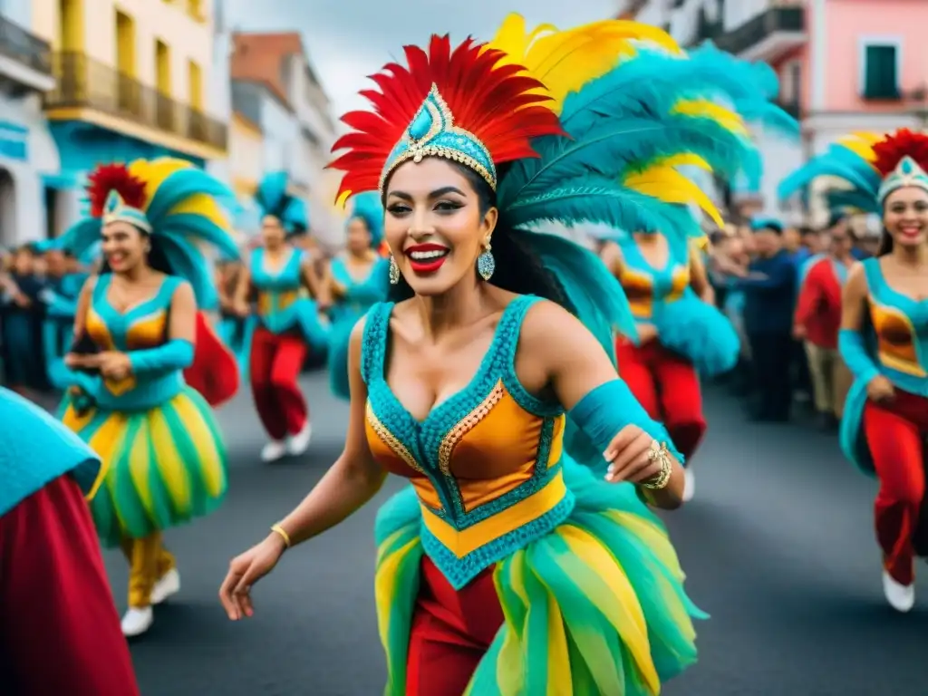 Vibrante Carnaval Uruguayo: colores, danza y alegría en desfile festivo