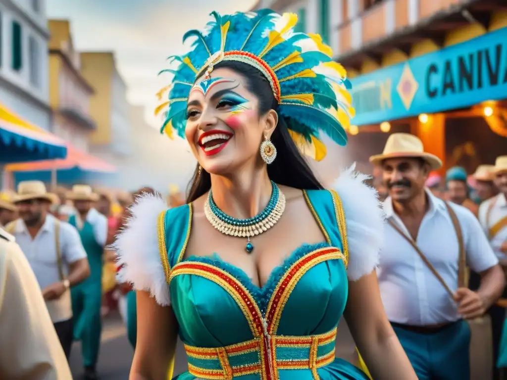 Vibrante Carnaval Uruguayo: colores, danzas alegres, emociones en el ambiente festivo