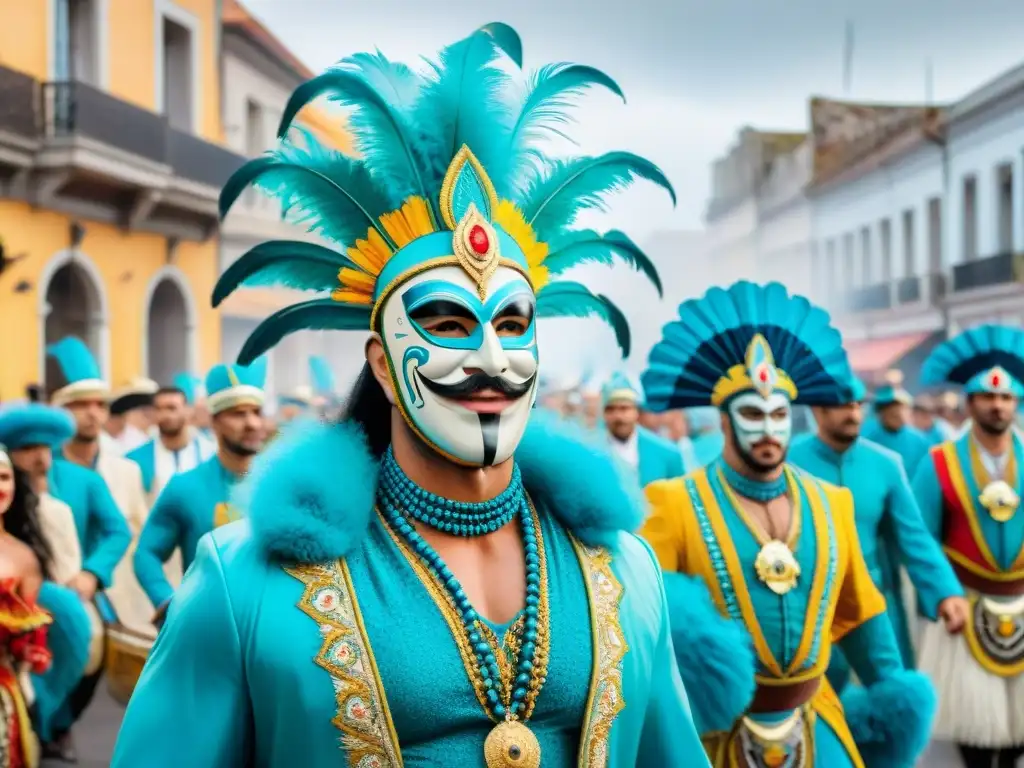 Vibrante Carnaval Uruguayo: colores, baile, música y cultura en detallada acuarela