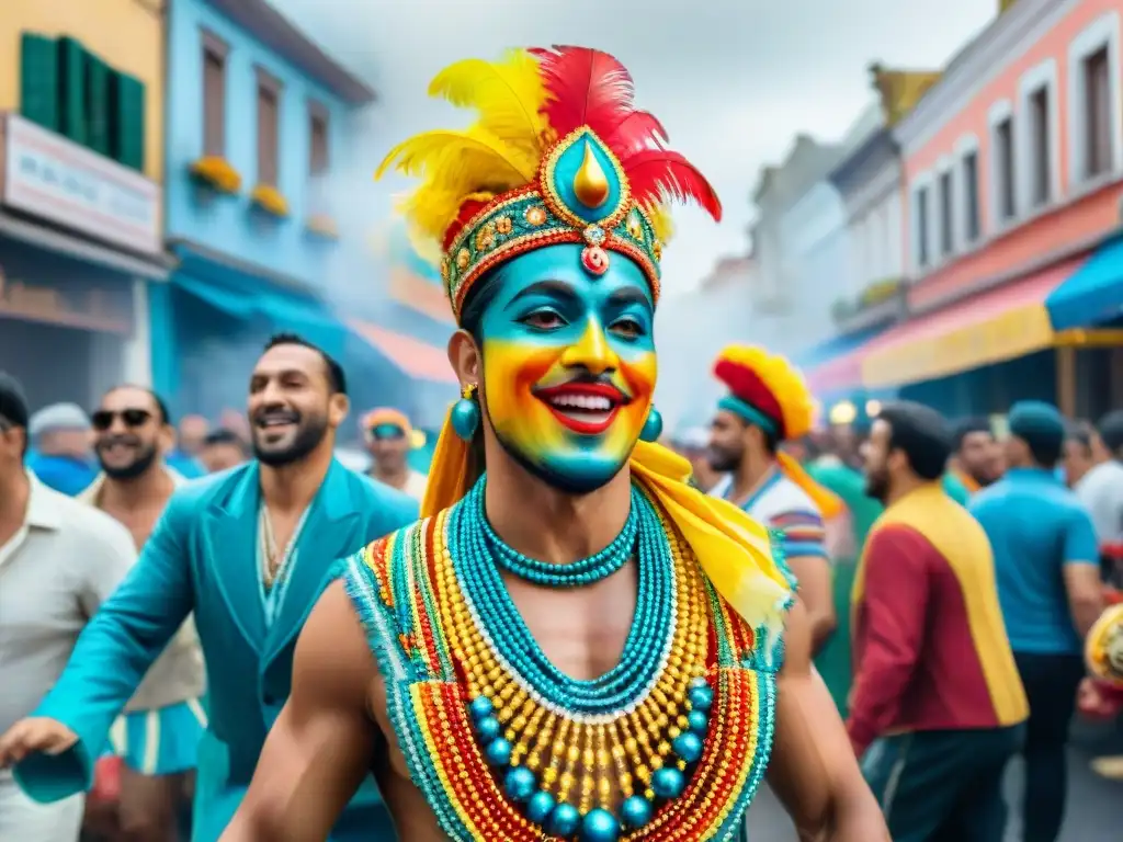 Vibrante Carnaval Uruguayo con danzas y música, resaltando el impacto económico