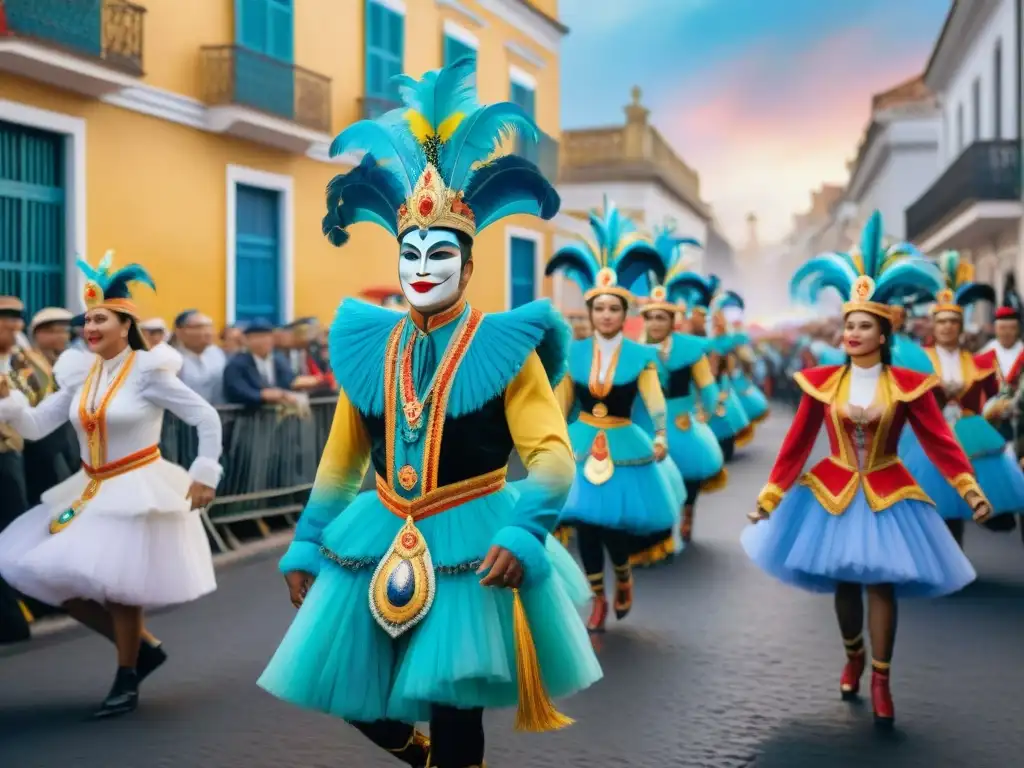 Vibrante Carnaval Uruguayo: desfile colorido, trajes elaborados y música tradicional