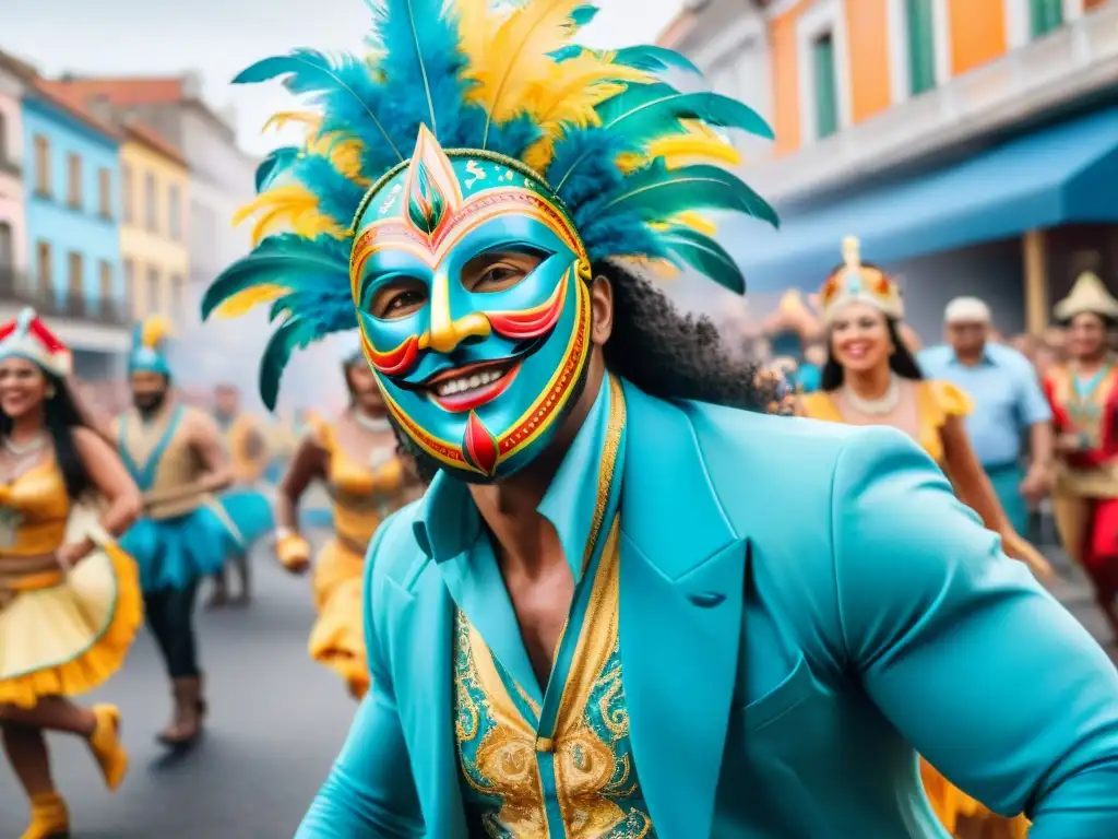 Vibrante Carnaval Uruguayo: desfile colorido con danzas y máscaras tradicionales