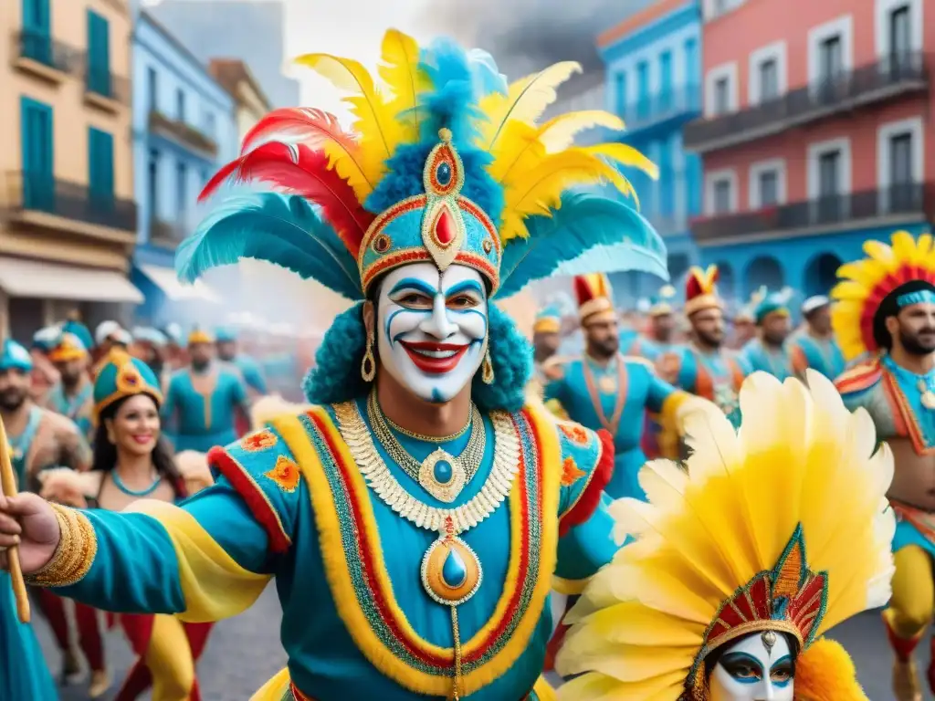 Vibrante Carnaval Uruguayo: deslumbrante desfile de colores y alegría en las calles históricas