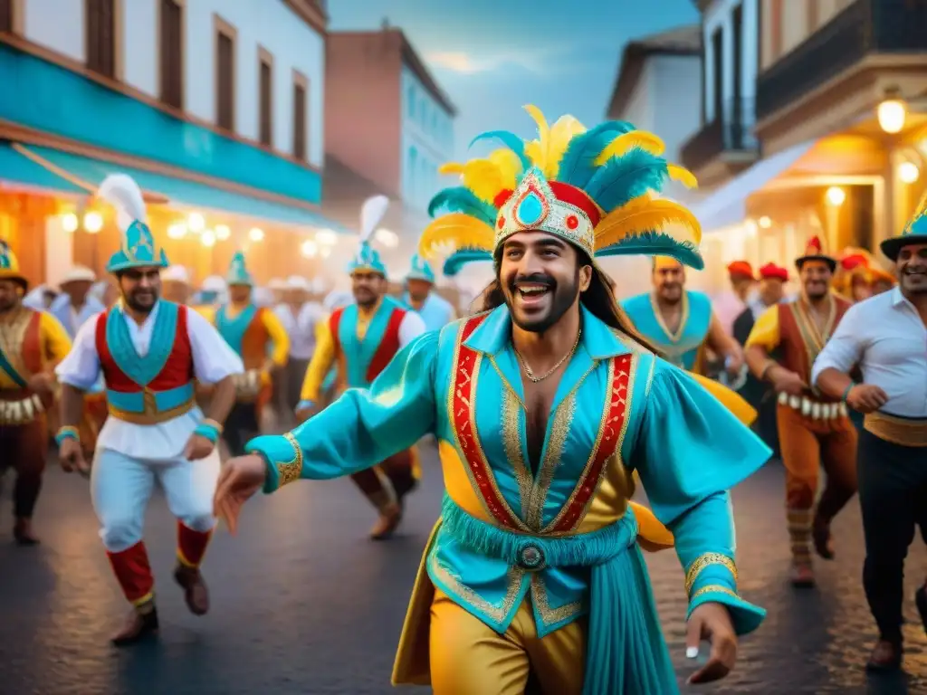 Vibrante Carnaval Uruguayo: momentos espontáneos únicos en la calle con coloridos trajes y música alegre