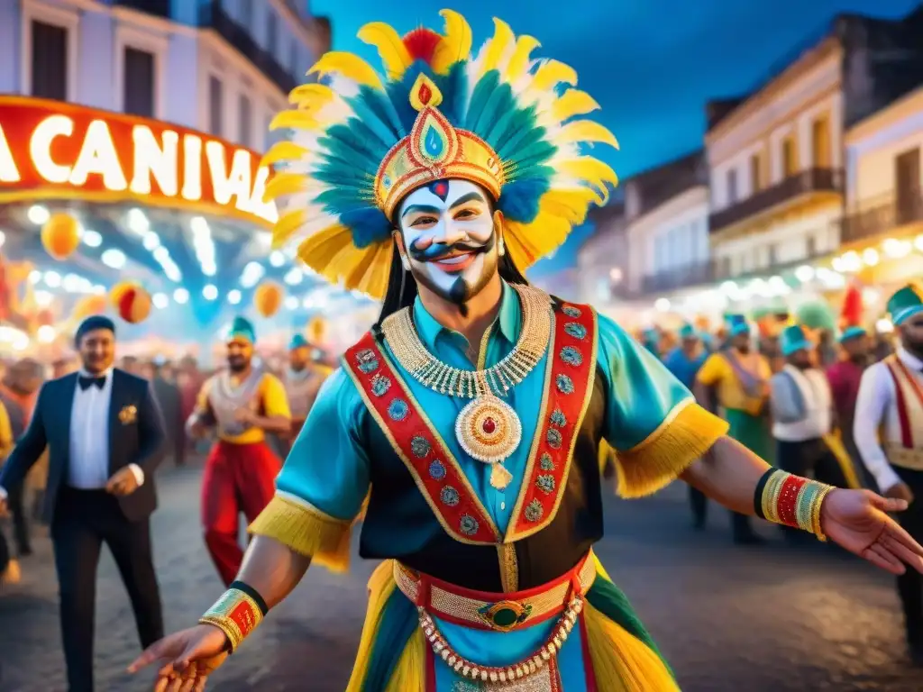 Fotografiar el vibrante Carnaval Uruguayo de Noche con coloridos desfiles y danzas llenas de energía