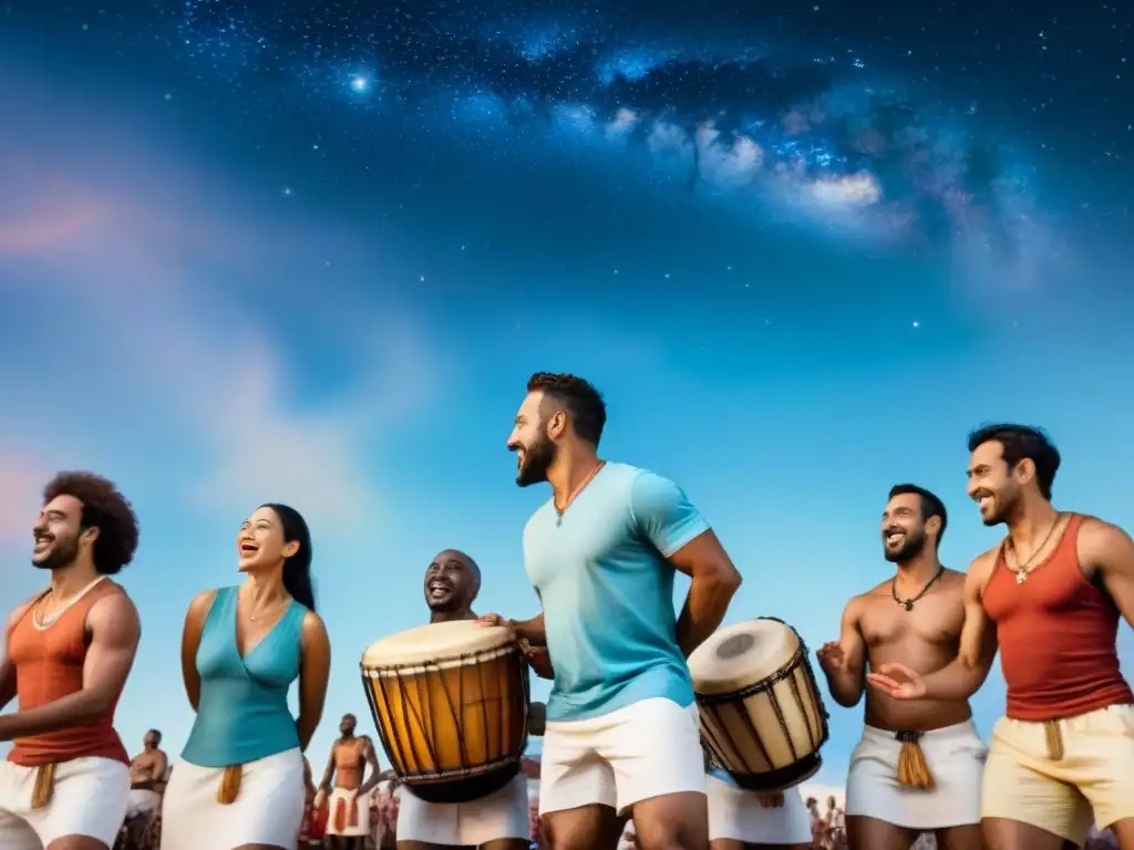 Círculo de tambores Candombe: vibrante diversidad en Montevideo Un vibrante círculo de tamborileros en Montevideo, Uruguay, muestra la energía de la danza y los beneficios de la salud mental