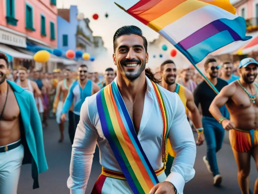 Vibrante comparsa LGBT+ en Uruguay: coloridos trajes, baile y alegría en desfile callejero