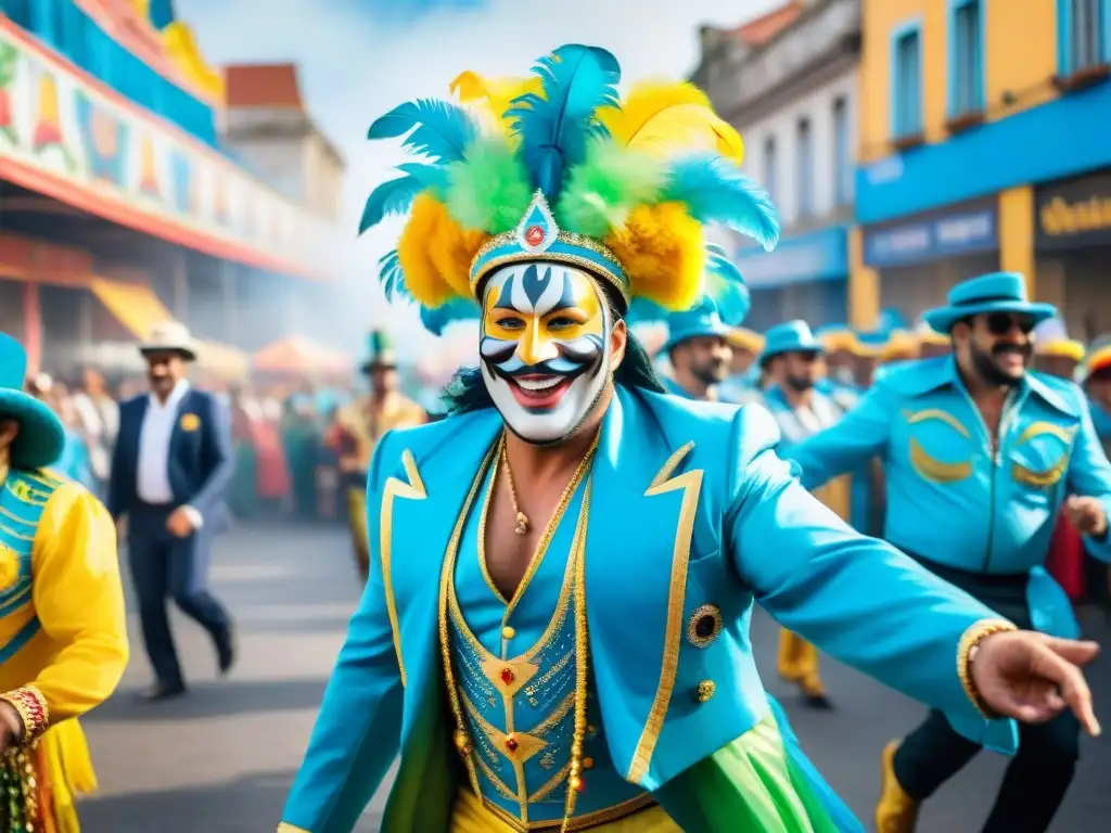 Un vibrante cuadro acuarela del Carnaval en Uruguay