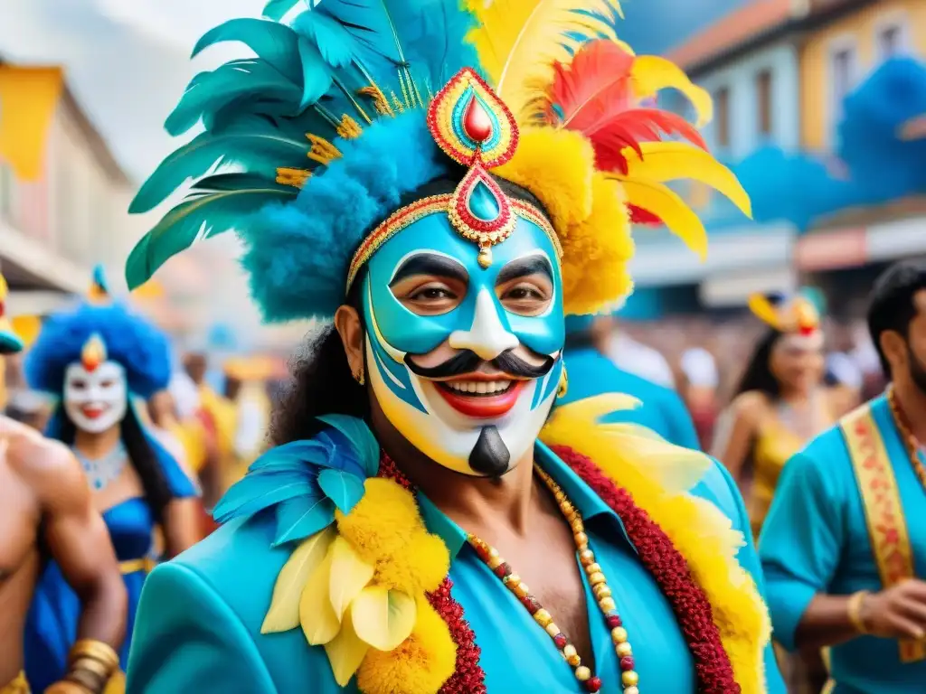 Un vibrante cuadro de acuarela que muestra la diversidad en el Carnaval Uruguayo promueve inclusión social