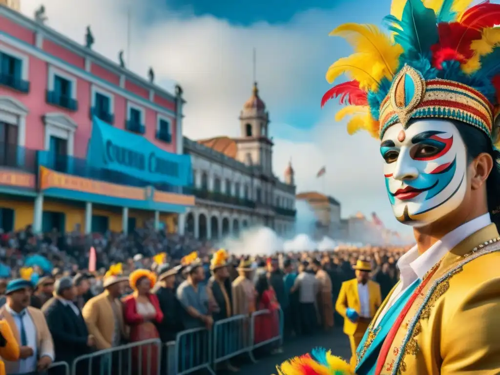 Un vibrante cuadro acuarela muestra escenas contrastantes del Carnaval Uruguayo