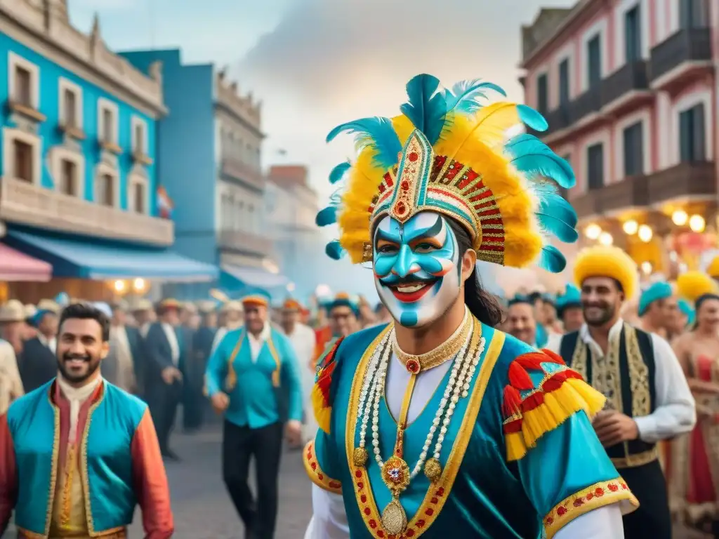 Un vibrante cuadro en acuarela que muestra la esencia del Carnaval en Uruguay