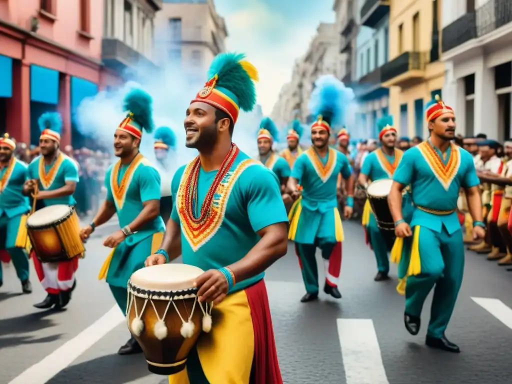 Un vibrante desfile de Candombe en Montevideo, con tambores y colores tradicionales