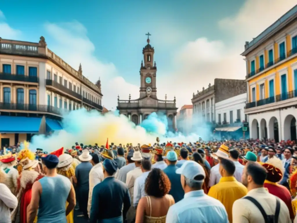 Un vibrante desfile de carnaval en Uruguay en 2021 con floats coloridos y bailarines entusiastas